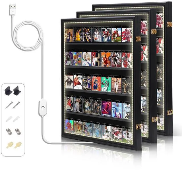 Main image of Baseball Card Display Case, Sports Card Holder, with LED Light Graded Sports Card Display Case, Trading Card Display Case, 98% UV Protection, 35 Cards, Lockable (LED Vertical 3 Pack)