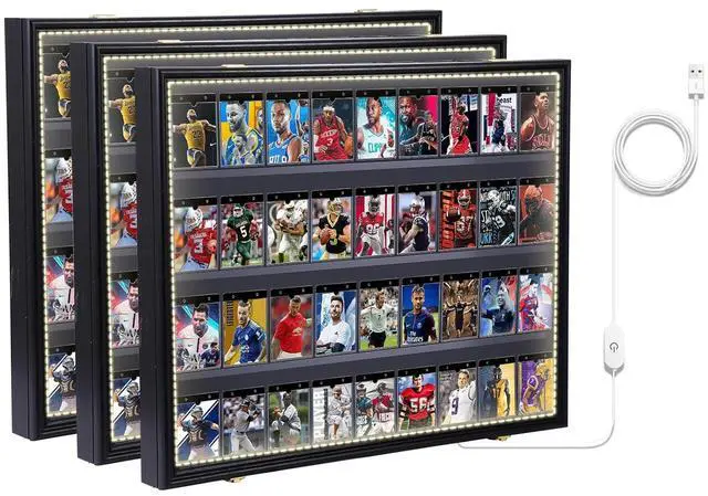 Main image of Sports Card Display, Baseball Card Display Case, with LED Light, Sports Card Holder, Graded Card Trading Card Display Case, 98% UV Protection, 36 Cards, Lockable (LED Horizontal 3 Pack)
