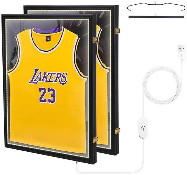 Main image of Jersey Frame Display Case with Lights, Light Up Shadow Box Display Case, Football Jersey Display Case with LED, 98% UV Protection, Valet Pinboard, Acrylic, Basketball (LED 2 Pack)