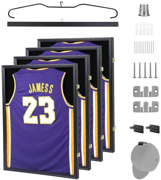 Main image of Jersey Frame Display Case, Jersey Shadow Box Display Case, Football Jersey Display Case, with 98% UV Protection, Hangers, Valet Pinboard, Acrylic, Basketball (Rectangular Four Piece)