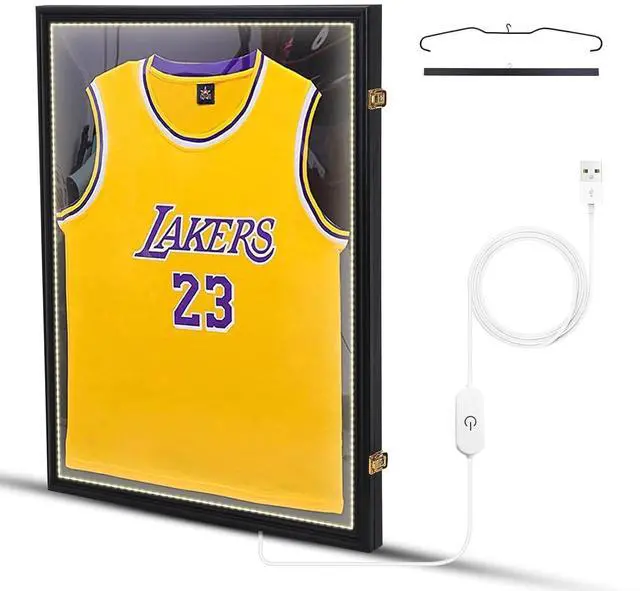 Main image of Jersey Frame Display Case, Jersey Frame, Jersey Display Case, Wood with 98% UV Protection Plexiglass + Jersey Frame Display Case with Lights, Jersey Shadow Box Display Case