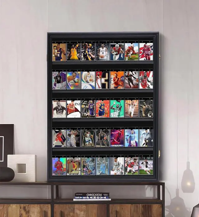 Alt view image 7 of 7 - Baseball Card Display Case, 35 Graded Sports Card Display Case + Jersey Frame Display Case with Lights, Jersey Shadow Box Display Case