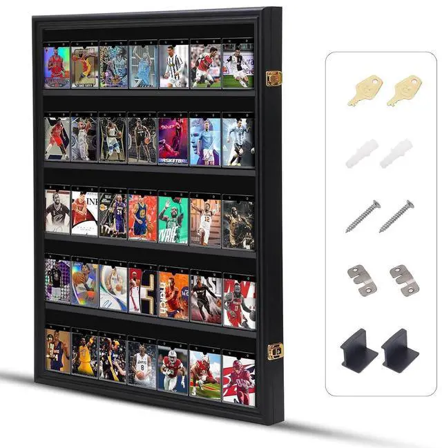 Main image of Jersey Frame Display Case, Jersey Frame, Jersey Display Case, Wood with 98% UV Protection Plexiglass + Baseball Card Display Case, 35 Graded Sports Card Display Case