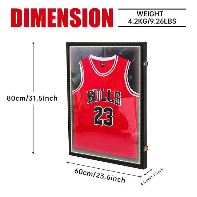 Alt view image 2 of 7 - Jersey Frame Display Case, Jersey Frame, Jersey Display Case, Wood with 98% UV Protection Plexiglass + Jersey Frame Display Case with Lights, Jersey Shadow Box Display Case