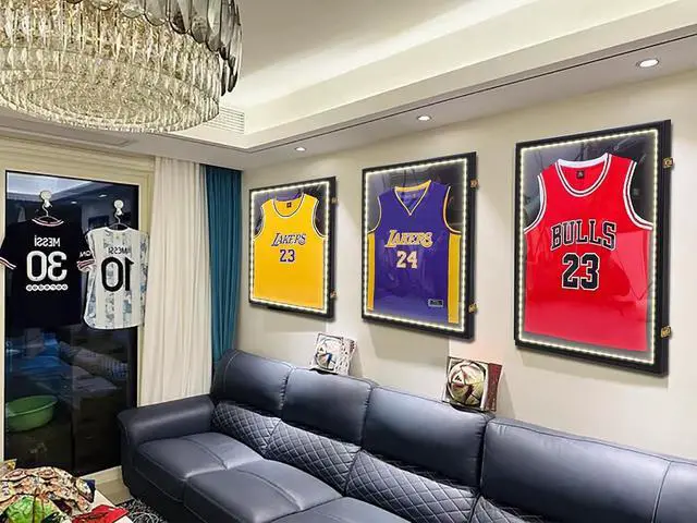 Alt view image 5 of 6 - Jersey Frame Display Case with Lights, Jersey Shadow Box Display Case, Football Jersey Display Case with LED, 98% UV Protection, Valet Pinboard, Acrylic, Basketball (LED-4 Pack), Black