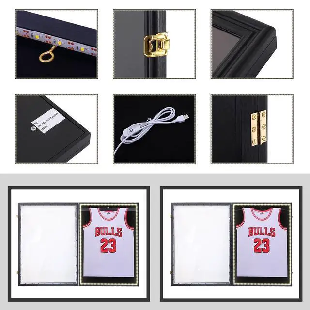 Alt view image 3 of 7 - Jersey Frame Display Case, Jersey Frame, Jersey Display Case, Wood with 98% UV Protection Plexiglass + Jersey Frame Display Case with Lights, Jersey Shadow Box Display Case