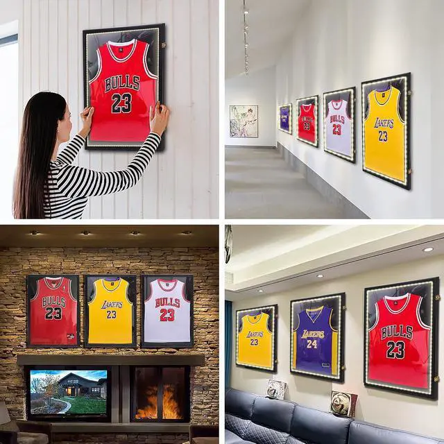 Alt view image 4 of 7 - Jersey Frame Display Case, Jersey Frame, Jersey Display Case, Wood with 98% UV Protection Plexiglass + Jersey Frame Display Case with Lights, Jersey Shadow Box Display Case