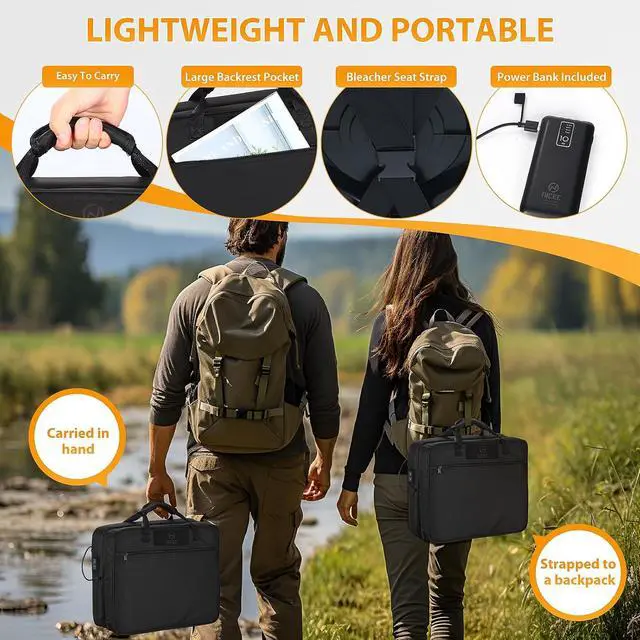 Alt view image 3 of 7 - Heated Stadium Seat, Heated Seat Cushion, Heated Bleacher Seats, Stadium Seats with Back, Foldable and Lightweight, Thick Padded with Carry Handle, 10000mAh Power Bank Included