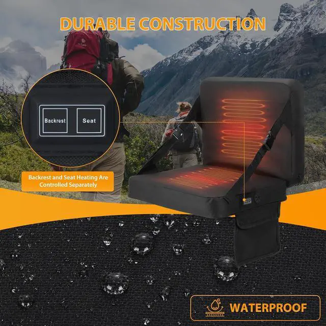 Alt view image 4 of 7 - Heated Stadium Seat, Heated Seat Cushion, Heated Bleacher Seats, Stadium Seats with Back, Foldable and Lightweight, Thick Padded with Carry Handle, 10000mAh Power Bank Included