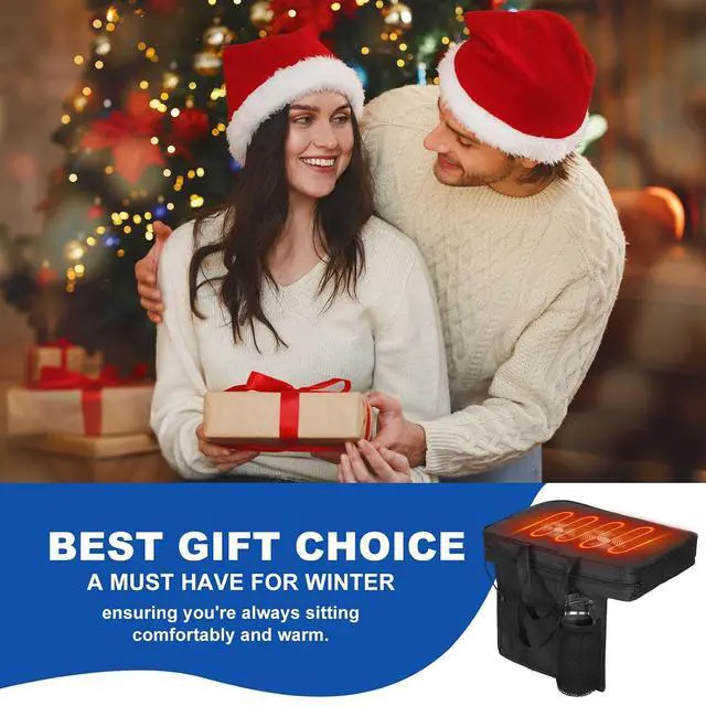 Alt view image 2 of 7 - Heated Seat Cushion, Heated Stadium Seat, Heated Seat, Heated Massage Bleacher Cushion with Carry Handle, Cup Holder for Stadium, Bleachers, Camping (2-Pack)