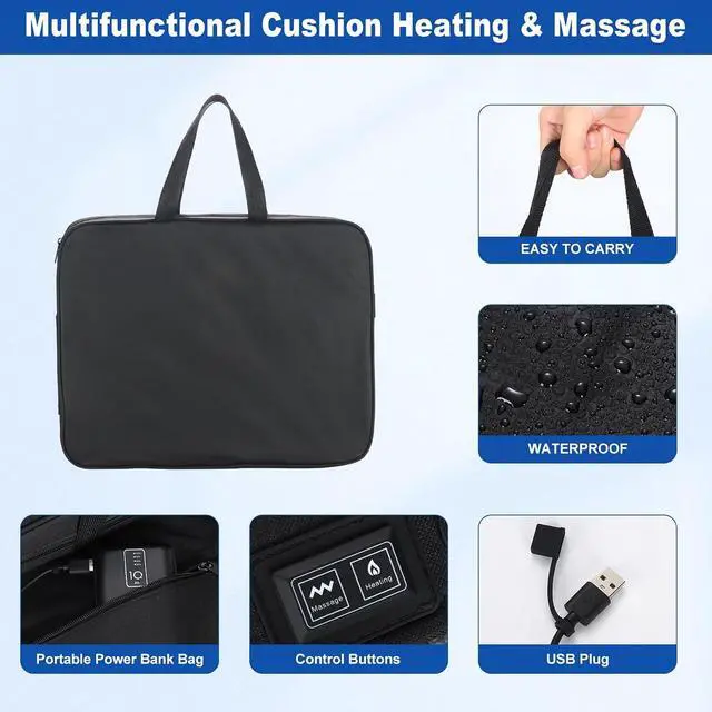 Alt view image 4 of 7 - Heated Seat Cushion, Heated Stadium Seat, Heated Seat, Heated Massage Bleacher Cushion with Carry Handle, Cup Holder for Stadium, Bleachers, Camping (2-Pack)