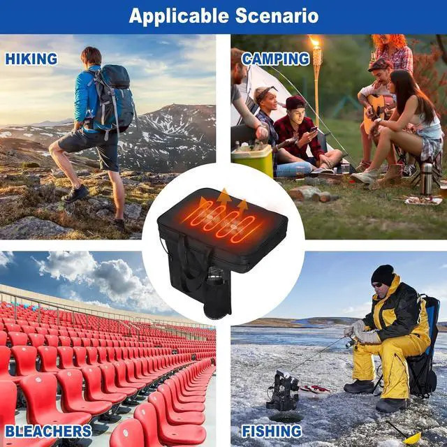 Alt view image 6 of 7 - Heated Seat Cushion, Heated Stadium Seat, Heated Seat, Heated Massage Bleacher Cushion with Carry Handle, Cup Holder for Stadium, Bleachers, Camping (2-Pack)