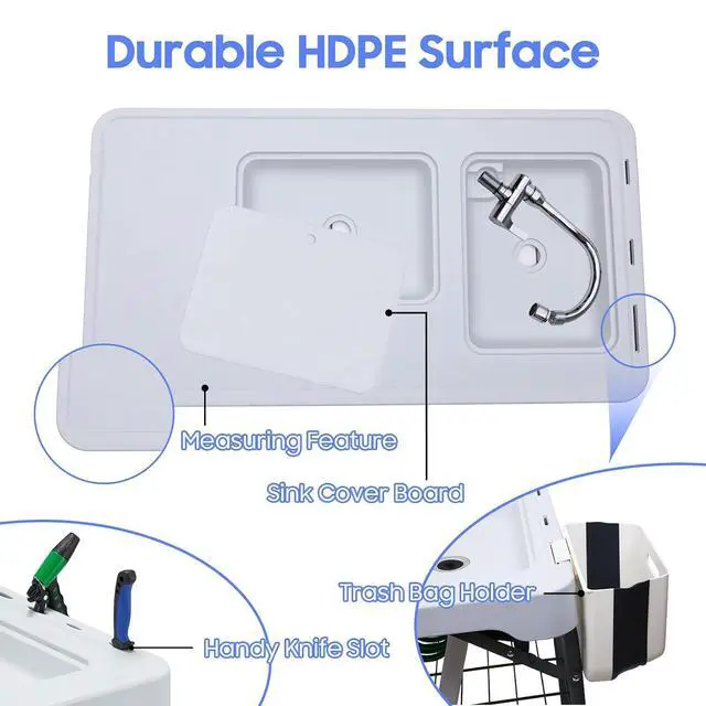 Alt view image 4 of 6 - Fish Cleaning Table, Cleaning Station with Sink, Fish Skinning Tables, 42.5'' Filleting Table, Camping Sink Station with Dual Faucet & Spray, Drainage Hoses, Grid Rack, Toolkit for Picnic