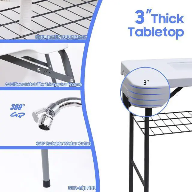 Alt view image 5 of 6 - Fish Cleaning Table, Cleaning Station with Sink, Fish Skinning Tables, 42.5'' Filleting Table, Camping Sink Station with Dual Faucet & Spray, Drainage Hoses, Grid Rack, Toolkit for Picnic