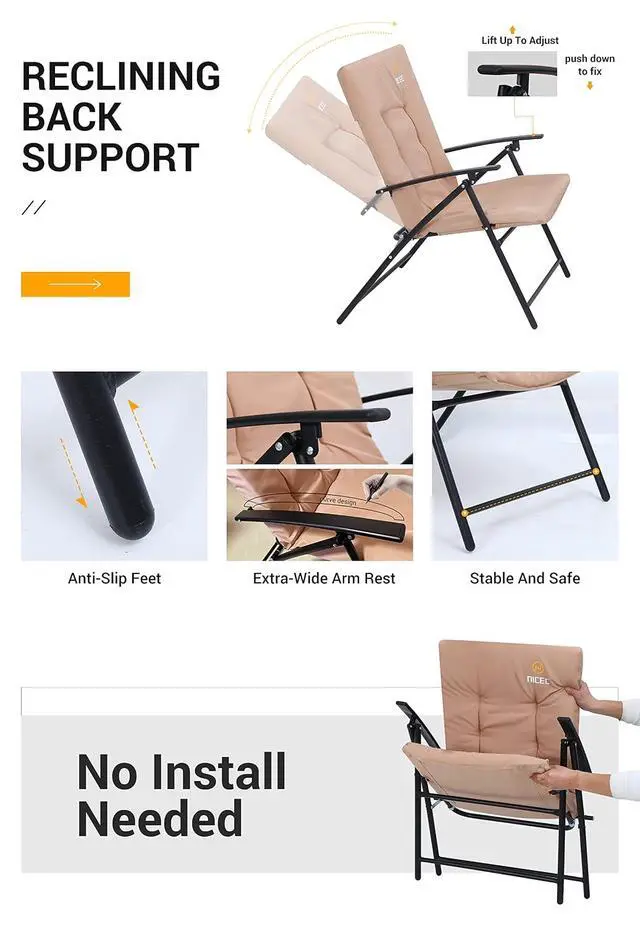 Alt view image 2 of 5 - Patio Table and Chairs Set, Bistro Outdoor Table and Chairs, Bistro Set of 2, Garden Furniture Table Set, Glass Table and 2 Folding Chairs (Khaki-3 Piece)