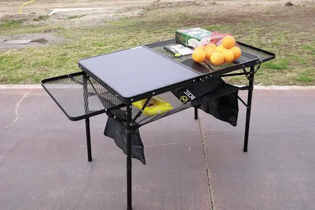 Alt view image 5 of 7 - Camping Table, Ourdoor Folding Grill Table, Tailgate Tables, Solar Panel Tables with USB Type-C&DC Charging Cable, 42W Portable Solar Charger, 2 Side Shelves, with Mesh Net&Cup Holders