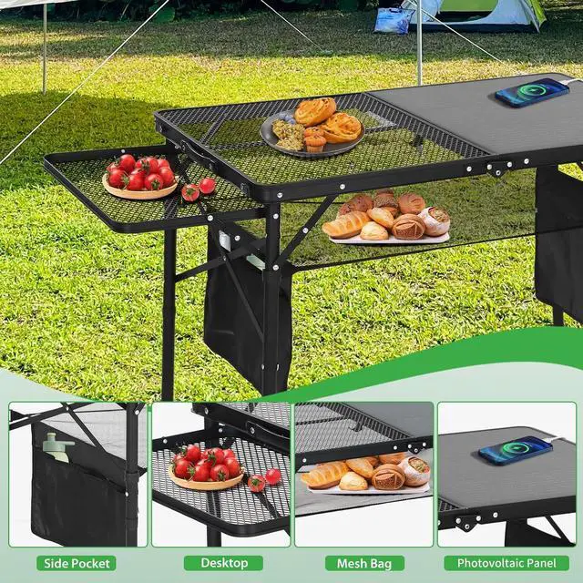 Alt view image 5 of 7 - Chair with Shade, Chair with Canopy, Sports Chairs, Folding Chairs for Outside with Canopy + Camping Table, Grill Table, Tailgate Tables, Solar Panel Tables with USB, Type-C&DC Charging Cable