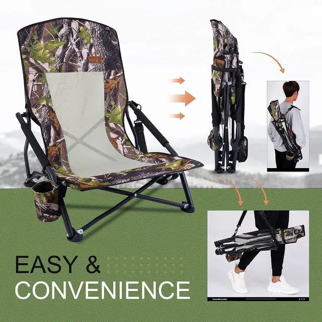 Alt view image 6 of 7 - Hunting Chair, Low Camping Chairs, Turkey Hunting Strutter Chair, Folding Backpacking with Cup Holder & Carry Strap Compact & Heavy Duty, Travel, Picnic (1 Pack)