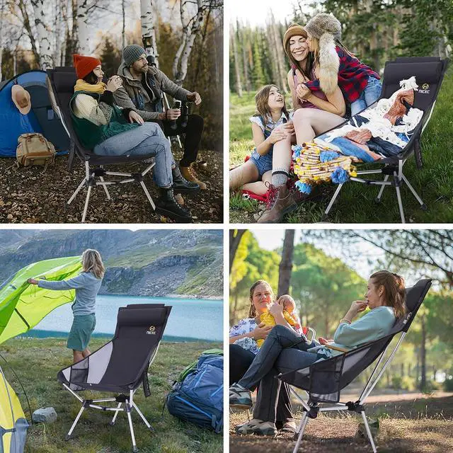 Alt view image 6 of 6 - Ultralight High Back Fold Camp Chair, Compact Collapsible Backpack Hiking Festival Carry Chair, Heavy Duty Outdoor, Travel, Picnic, with 2 Side Pockets, Pillow, Carry Bag (2 Black)