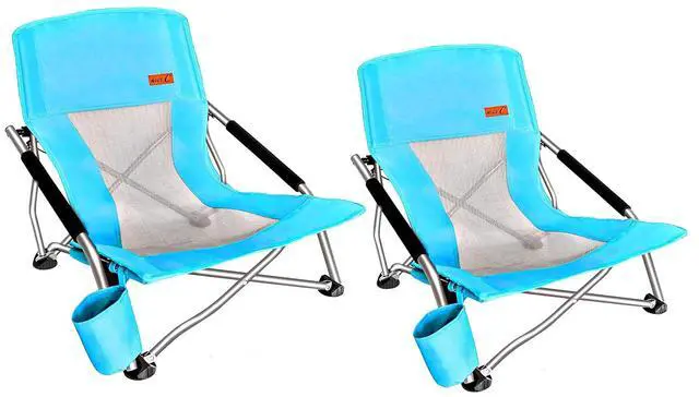 Alt view image 4 of 7 - 2 Pack Beach Chair with Umbrella & Cooler + 2 Pack Low Sand Beach Chair
