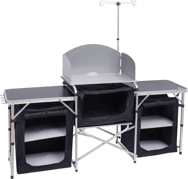 Main image of Camping Wind Screen, 4 Panels Beach Garden Wind Blocker Breaker, Privacy Sunbathing, Clam Screen Porch & Camping Kitchen Table, Folding Cook Table, Upgrade Light Stand and Windshield Cook Station