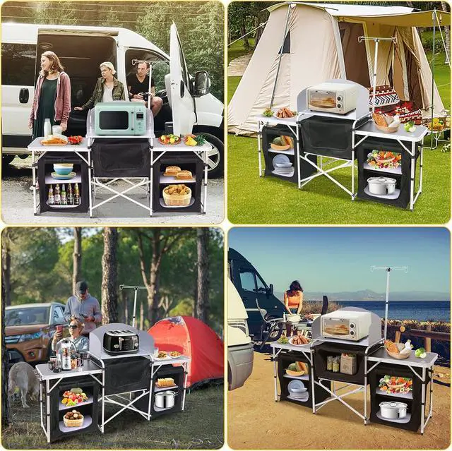 Alt view image 6 of 6 - Camping Kitchen Table, Folding Cook Table, Upgrade Light Stand and Windshield Cook Station & Camping Stove, Portable Camping Stove Propane, 2 Burner Propane Gas Stove, Mini Propane Grill