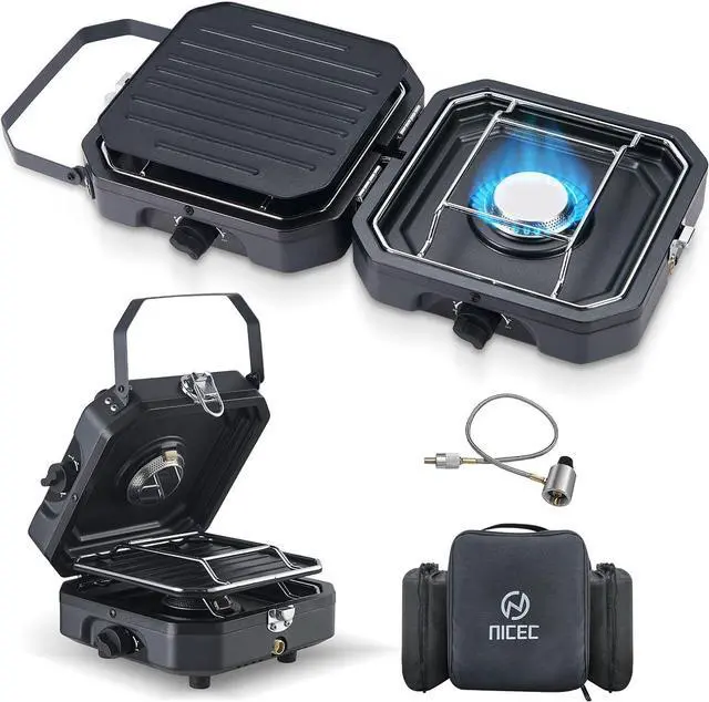 Main image of Camping Kitchen Table, Folding Cook Table, Upgrade Light Stand and Windshield Cook Station & Camping Stove, Portable Camping Stove Propane, 2 Burner Propane Gas Stove, Mini Propane Grill