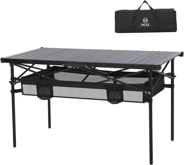 Main image of Aluminum Square Side Table, Adjustable Height Compact Camping Table, Lightweight Collapsible Table with Roll-up Tabletop &Portable Folding Camping Table, Aluminum Lightweight Roll-up Top Table
