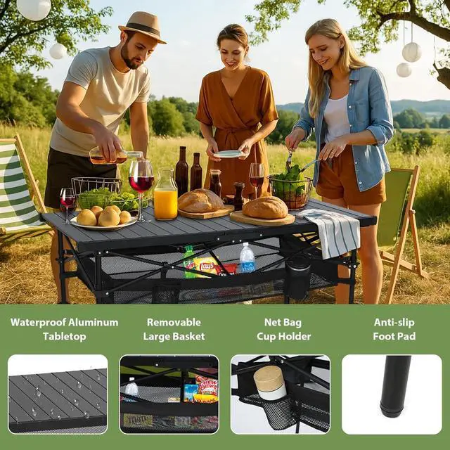 Alt view image 4 of 6 - Aluminum Square Side Table, Adjustable Height Compact Camping Table, Lightweight Collapsible Table with Roll-up Tabletop &Portable Folding Camping Table, Aluminum Lightweight Roll-up Top Table