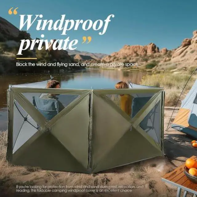 Alt view image 3 of 5 - Camping Wind Screen, 4 Panels Beach Garden Wind Blocker Breaker, Privacy Sunbathing, Clam Screen Porch & Portable Camping Table, Aluminum Lightweight Roll-up Top Indoor&Outdoor Collapsible Table