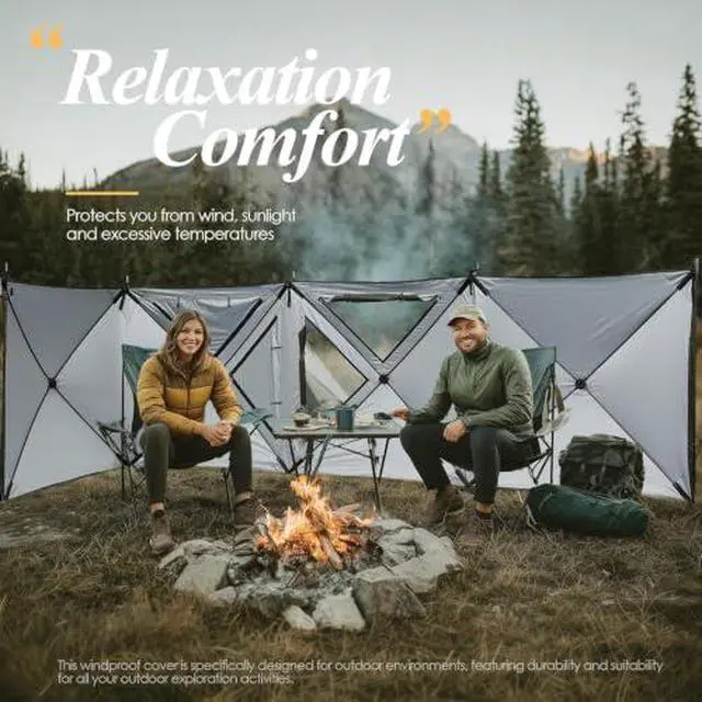 Alt view image 4 of 5 - Camping Wind Screen, 4 Panels Beach Garden Wind Blocker Breaker, Privacy Sunbathing, Clam Screen Porch & Portable Camping Table, Aluminum Lightweight Roll-up Top Indoor&Outdoor Collapsible Table