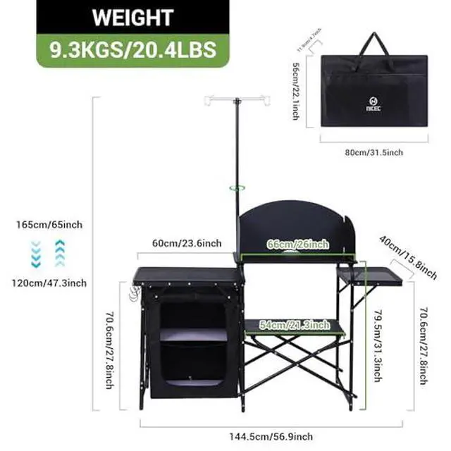 Alt view image 3 of 6 - Portable Aluminum Lightweight Roll-up Top Indoor&Outdoor Table Camping Kitchen Station, Upgrade Light Stand and Windshield Cooking Station