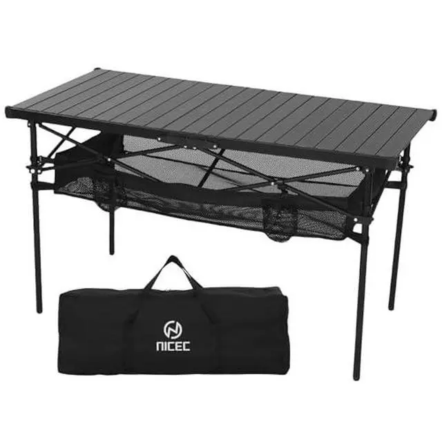 Alt view image 5 of 6 - Portable Aluminum Lightweight Roll-up Top Indoor&Outdoor Table Camping Kitchen Station, Upgrade Light Stand and Windshield Cooking Station