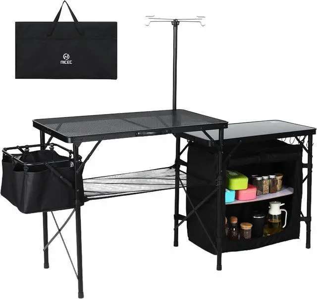 Main image of Portable Aluminum Lightweight Roll-up Top Indoor&Outdoor Table Camping Kitchen Table, Portable Folding Camp Cook Station