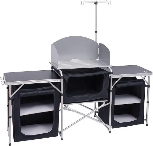Main image of Portable Aluminum Lightweight Roll-up Top Indoor&Outdoor Table Camping Kitchen Table, Upgrade Light Stand and Windshield Cooking Station