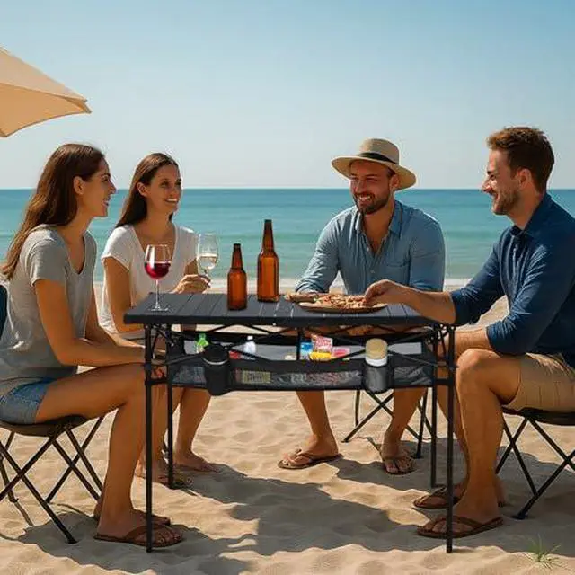 Alt view image 6 of 6 - Portable Aluminum Lightweight Roll-up Top Indoor&Outdoor Table Camping Kitchen Station, Upgrade Light Stand and Windshield Cooking Station