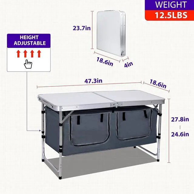 Alt view image 3 of 7 - Camping Storage Table + Grill Foldable Table