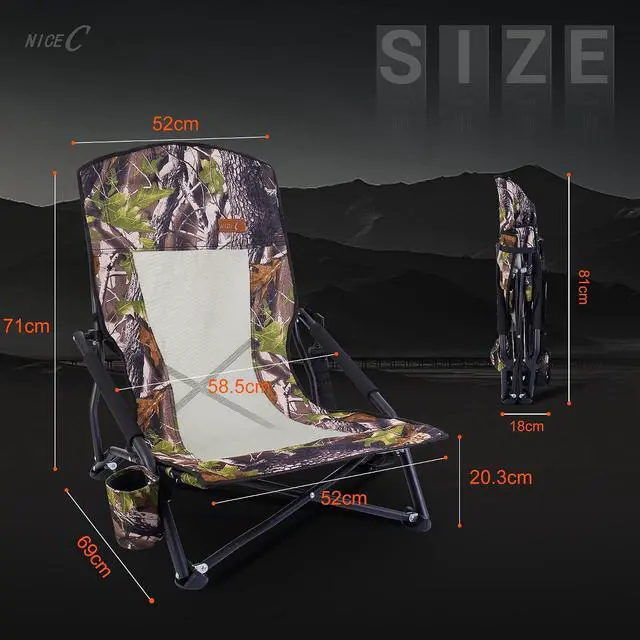 Alt view image 3 of 7 - Hunting Chair, Low Camping Chairs, Turkey Hunting Strutter Chair, Folding Backpacking with Cup Holder & Carry Strap Compact & Heavy Duty, Travel, Picnic (1 Pack)