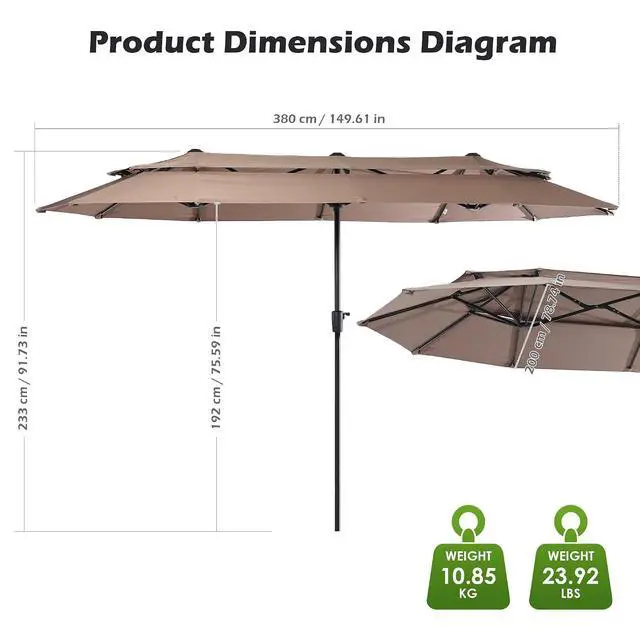 Alt view image 4 of 7 - 13-15FT Large Double Sided Patio Umbrella, Double Layer Market Rectangle Umbrella, Large Deck Umbrella With Crank For Outdoor Poolside Backyard Pool Garden