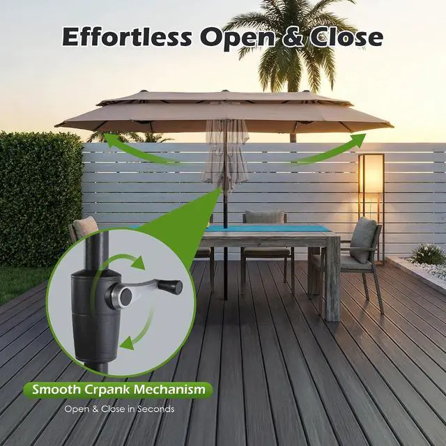 Alt view image 6 of 7 - 13-15FT Large Double Sided Patio Umbrella, Double Layer Market Rectangle Umbrella, Large Deck Umbrella With Crank For Outdoor Poolside Backyard Pool Garden