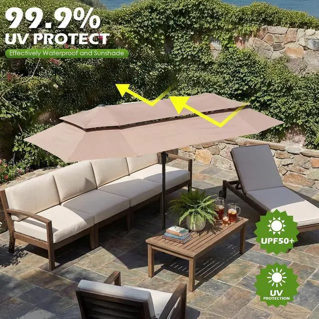Alt view image 5 of 7 - 13-15FT Large Double Sided Patio Umbrella, Double Layer Market Rectangle Umbrella, Large Deck Umbrella With Crank For Outdoor Poolside Backyard Pool Garden