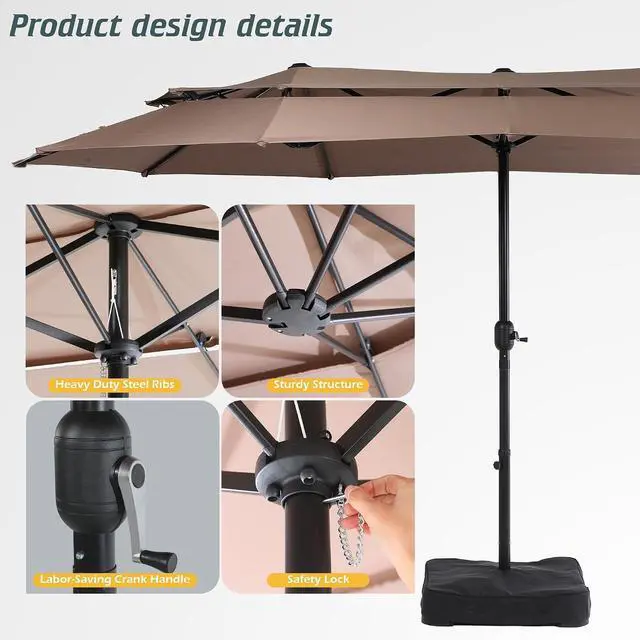 Alt view image 3 of 7 - 13-15FT Large Double Sided Patio Umbrella, Double Layer Market Rectangle Umbrella, Large Deck Umbrella With Crank For Outdoor Poolside Backyard Pool Garden