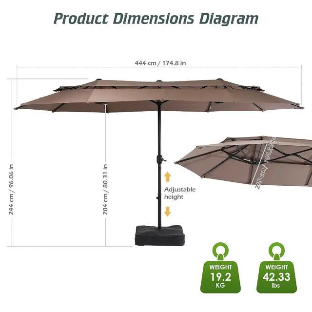 Alt view image 4 of 7 - 13-15FT Large Double Sided Patio Umbrella, Double Layer Market Rectangle Umbrella, Large Deck Umbrella With Crank For Outdoor Poolside Backyard Pool Garden
