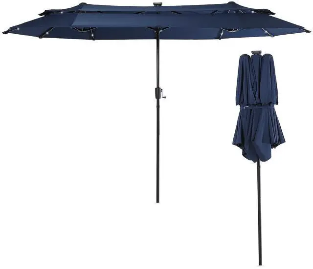 Main image of 13-15FT Large Patio Umbrella With Light, Double Layer Market Rectangle Umbrella, Large Deck Umbrella With Crank And Base, Sombrillas de patio, For Outdoor Poolside Backyard Pool Garden