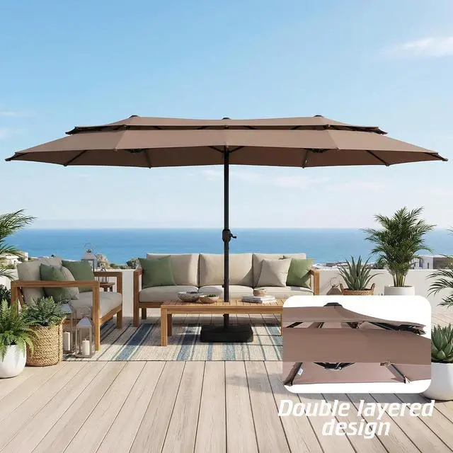 Alt view image 7 of 7 - 13-15FT Large Double Sided Patio Umbrella, Double Layer Market Rectangle Umbrella, Large Deck Umbrella With Crank For Outdoor Poolside Backyard Pool Garden