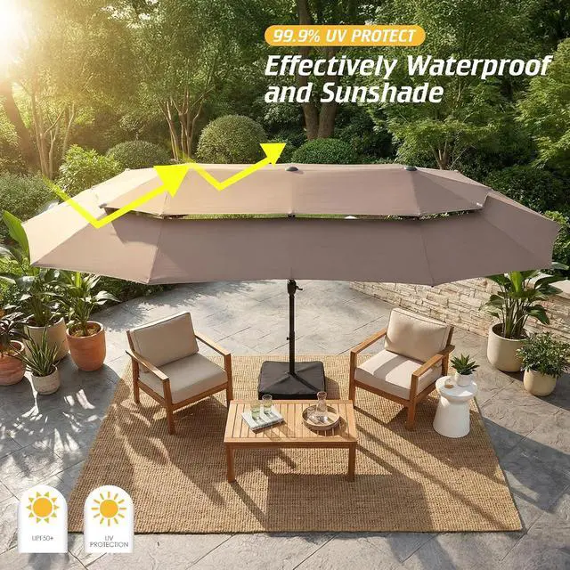 Alt view image 5 of 7 - 13-15FT Large Double Sided Patio Umbrella, Double Layer Market Rectangle Umbrella, Large Deck Umbrella With Crank For Outdoor Poolside Backyard Pool Garden