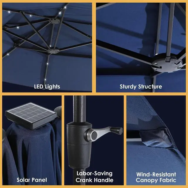 Alt view image 3 of 7 - 13-15FT Large Patio Umbrella With Light, Double Layer Market Rectangle Umbrella, Large Deck Umbrella With Crank And Base, Sombrillas de patio, For Outdoor Poolside Backyard Pool Garden