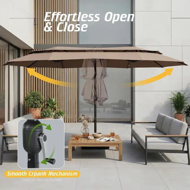 Alt view image 6 of 7 - 13-15FT Large Double Sided Patio Umbrella, Double Layer Market Rectangle Umbrella, Large Deck Umbrella With Crank For Outdoor Poolside Backyard Pool Garden
