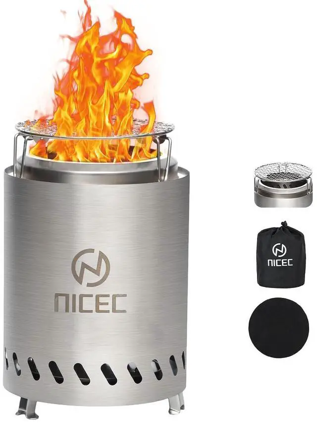Main image of Fire Pits, 7.1 Inch Smokeless Fire Pits, Portable Fire Pit, Outdoor Fire Pit, Tabletop Fire Pit, Wood Buring Fireplaces, Stainless Steel, with Grill Grate, Removable Ash Tray & Carry Bag