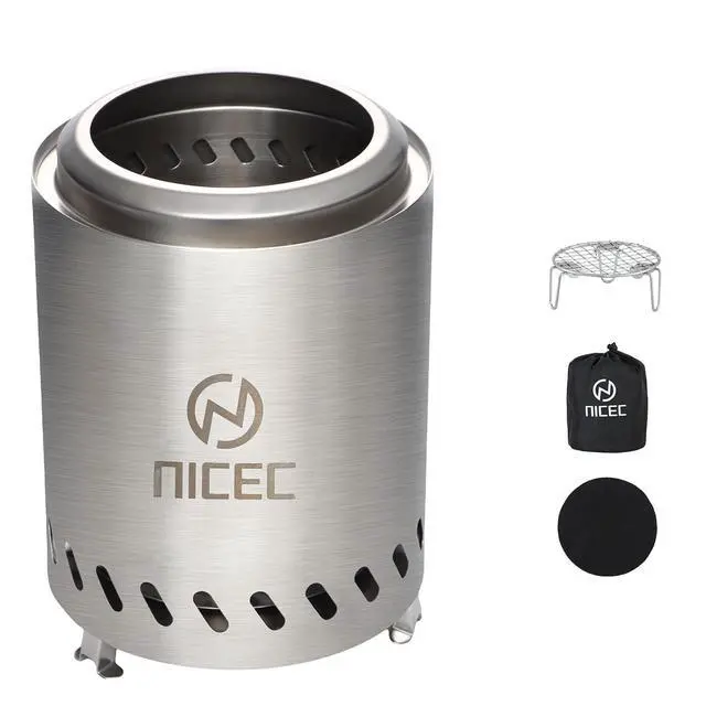 Alt view image 2 of 7 - Fire Pits, 7.1 Inch Smokeless Fire Pits, Portable Fire Pit, Outdoor Fire Pit, Tabletop Fire Pit, Wood Buring Fireplaces, Stainless Steel, with Grill Grate, Removable Ash Tray & Carry Bag